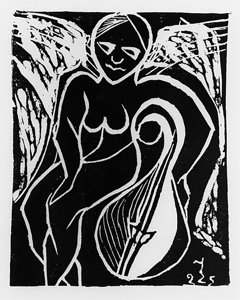 Akt kobiecy z mandoliną i muzyczną pięciolinią