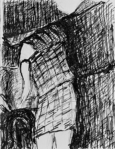 Dziewczynka przy umywalni (mycie głowy?) 